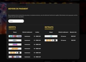 mode de paiement casino intense